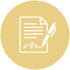 Icon of a document with text and a pen writing