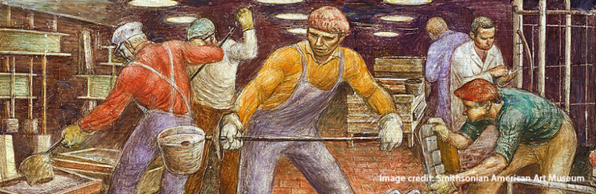 artwork of men working in steel fabrication